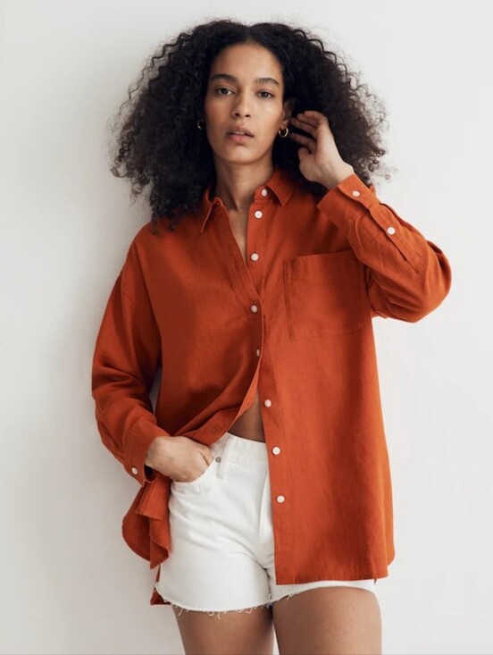 Madewell Tops - Madewell The Linen-Blend Oversized Shirt in burnt orange XL